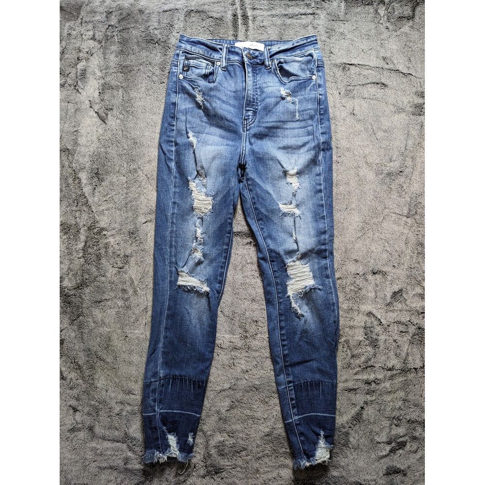 Kancan Curvy Distressed Skinny Women's Jeans Size 7/27 Medium Wash